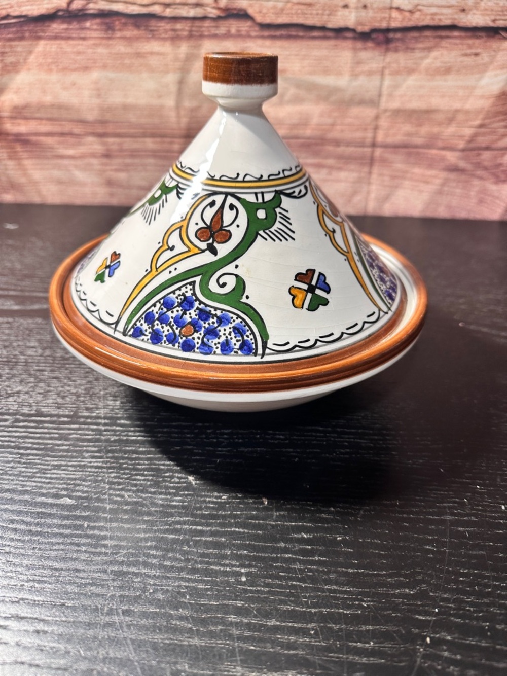 Fes Moroccan ceramic tagine Signed Naji Hand Painted Serving Dish 8.5”